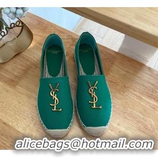 Top Design Saint Laurent YSL Espadrilles Flat in Linen Fabric Green 125065