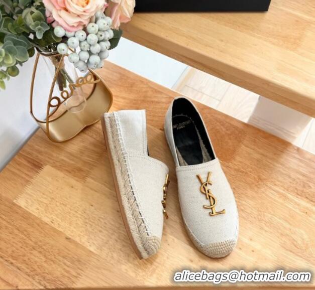 Trendy Design Saint Laurent YSL Espadrilles Flat in Linen Fabric White 125066