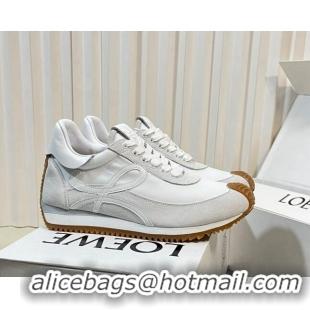 Top Design Loewe Flow Runner Sneakers in Nylon and Suede White 129036