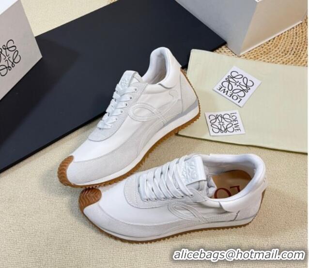 Top Design Loewe Flow Runner Sneakers in Nylon and Suede White 129036