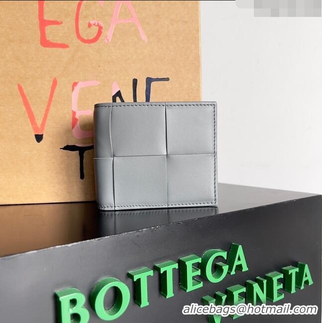 Buy Cheap Bottega Veneta Cassette Bi-Fold Wallet in Intreccio Calfskin Leather 649603 Grey 2024