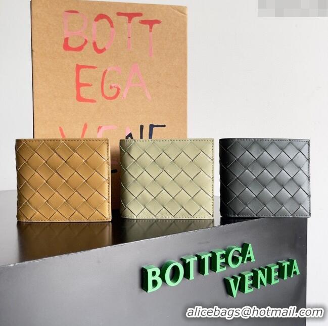 Top Quality Bottega Veneta Intrecciato Leather Bi-Fold Wallet 63334 Deep Grey 2024