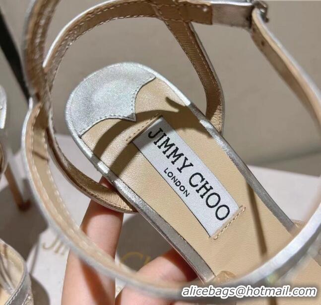 Best Grade Jimmy Choo Sacora Sandal 100 in Lace with Crystal Embellishment Silver 011803