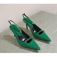 Top Design Dior Slingback Pumps 8.5cm in Cannage Patent Leather with Mini Buckle Green 126025