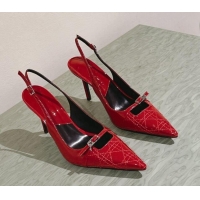 Unique Style Dior Slingback Pumps 8.5cm in Cannage Patent Leather with Mini Buckle Red 126027