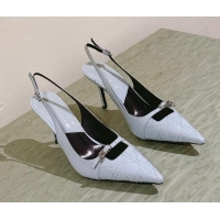 Good Quality Dior Slingback Pumps 8.5cm in Cannage Patent Leather with Mini Buckle Light Grey 0126031