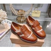 Good Quality Miu Miu Loafers in Cutout Calfskin and Canvas Brown 104113