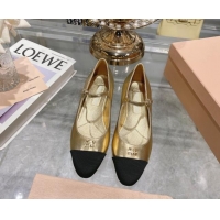 Top Grade Miu Miu patent leather and grosgrain mary jane pumps 3.5cm Gold 104126 
