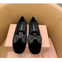 Unique Style Miu Miu Velvet Flat Loafers with Bow Black/Silver 104128