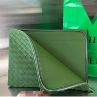 Shop Design Bottega Veneta Intrecciato Leather Half Zip Pouch 607479 Avocado Green 2024