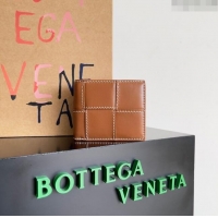 Good Product Bottega Veneta Cassette Bi-Fold Wallet in Intreccio Calfskin Leather 743004 Brown 2024