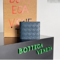 Well Crafted Bottega Veneta Intrecciato Leather Bi-Fold Wallet 63334 Deep Blue 2024