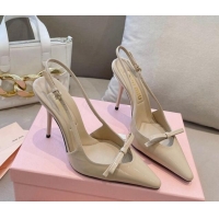 Popular Style Miu Miu Patent Leather Slingback Pumps 10.5cm with Bow Nude 0129071