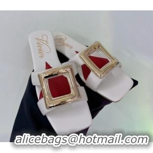 Best Price Roger Vivier Stitching Buckle Flat Slide Sandals in Leather White 0124109
