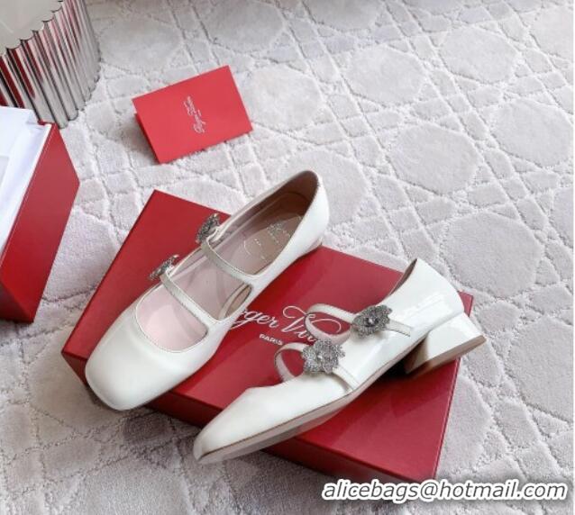 Low Price Roger Vivier Bouquet Strass Babies Ballerinas 2.5cm in Patent Leather White 228081