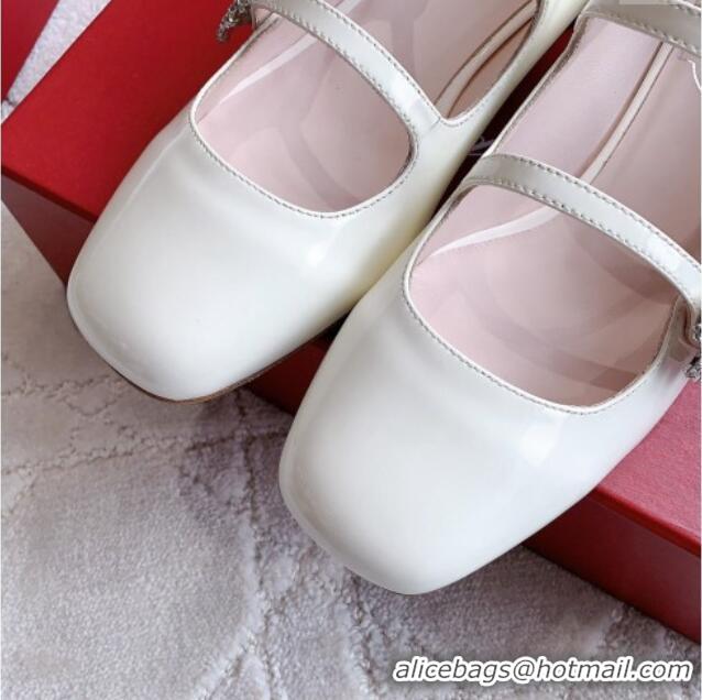 Low Price Roger Vivier Bouquet Strass Babies Ballerinas 2.5cm in Patent Leather White 228081
