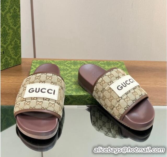 Luxurious Gucci GG Flat Slide Sandals Beige/Brown 127036