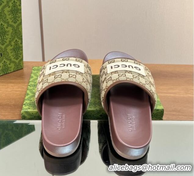 Luxurious Gucci GG Flat Slide Sandals Beige/Brown 127036