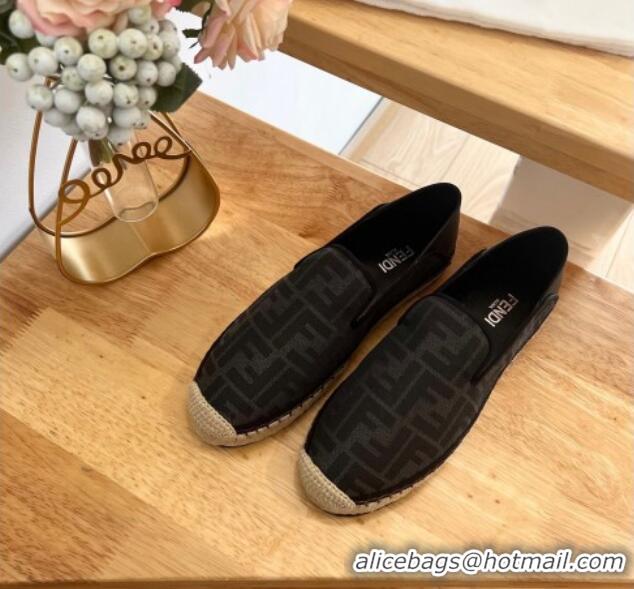 Unique Style Fendi Espadrilles Flat in FF Canvas and Leather Grey/Black 0126165
