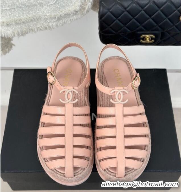 Best Price Chanel Lambskin Strap Flat Sandals Pink 126116