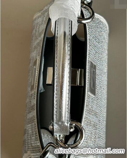 Super Quality Fendi Peekaboo ISeeU Petite Bag in leather with crystal FF motif F8074 Silver 2024