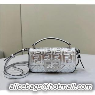 Top Quality Fendi Baguette Bag Phone in FF Lambskin 8620C Silver 2024