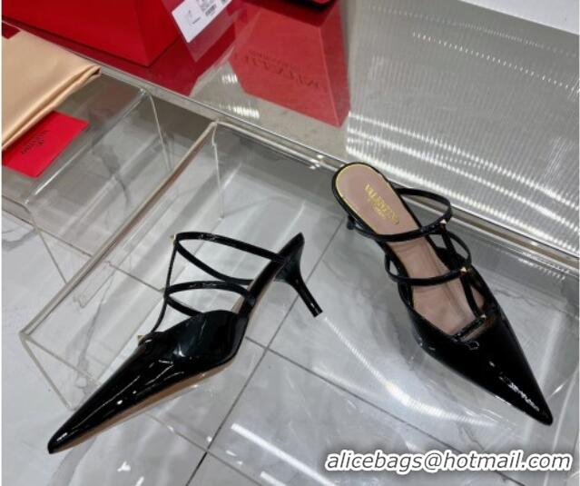 Top Grade Valentino Rockstud Wispy Heel Mules 6cm in Patent Leather Black 0227044