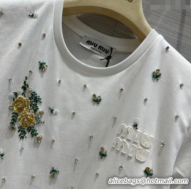 ​Good Taste Miu Miu Crystal Cotton T-shirt M21953 White 2024