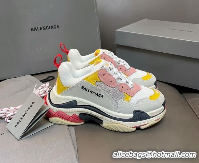 Top Grade Balenciaga Triple S Trainers Sneakers in Leather and Mesh Yellow/Pink 0223069