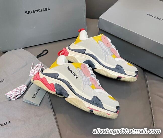 Top Grade Balenciaga Triple S Trainers Sneakers in Leather and Mesh Yellow/Pink 0223069