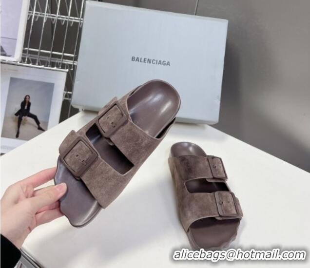Shop Cheap Balenciaga Sunday Flat Slide Sandals in Suede Grey 321131