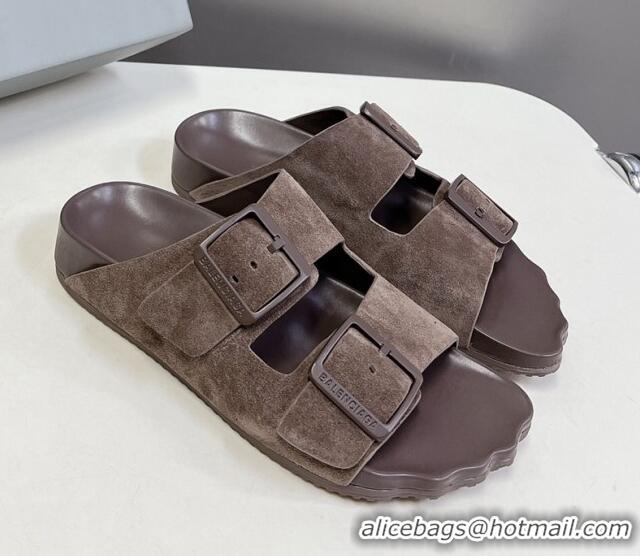Shop Cheap Balenciaga Sunday Flat Slide Sandals in Suede Grey 321131