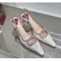 Low Price Roger Vivier Mini Buckle Slingback Pumps 6cm in Patent Leather White/Purple 0124100