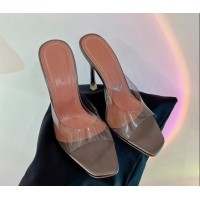 Top Grade Amina Muaddi Alexa Glass Slide Sandals 11cm in PVC Grey AM09112 228034