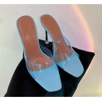 Good Looking Amina Muaddi Alexa Glass Slide Sandals 11cm in PVC Light Blue 0228037