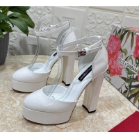 Most Popular Dolce & Gabbana DG Strap Platform Pumps 15cm in Patent Leather White 0126034