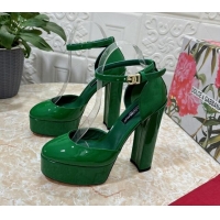 Classic Hot Dolce & Gabbana DG Strap Platform Pumps 15cm in Patent Leather Green 0126035