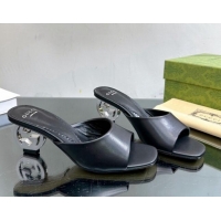 Purchase Gucci Interlocking G Leather Heel Slide Sandals 6cm Black 127042