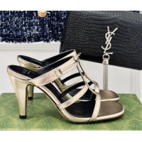 Sophisticated Gucci Slim Horsebit Leather Heel Slide Sandals 9.5cm Gold 228013