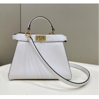 Grade Design Fendi Peekaboo Iseeu Small Bag in Calfskin Leather 80011A White 2023 Top
