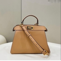 Buy Fashionable Fendi Peekaboo Iseeu Small Bag in Calfskin Leather 80011A Apricot 2023 Top