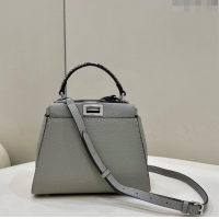 Inexpensive Fendi Peekaboo Mini Bag in Grained Leather and Snakeskin with Oversized topstitching 8551 Light Grey 2023 to