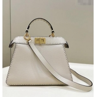 Grade Design Fendi Peekaboo ISeeU Small Bag in Grained Leather with Oversized topstitching F8126 White 2023