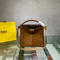 Promotional Fendi Peekaboo Small Tote Bag in Suede with Strap F8081 Brown 2024