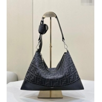 Buy Inexpensive Fendi After Slim Messenger Bag in FF Fabric and Leather F8631 Black 2024