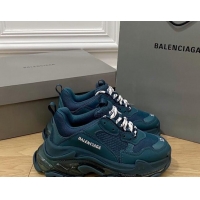 Low Cost Balenciaga Triple S Clear Sole Trainers Sneakers in Leather and Mesh Dark Green 223008