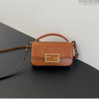 Top Design Fendi Baguette Phone Bag in Calf Leather F1103 Brown 2024