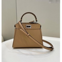 Unique Grade Fendi Peekaboo Mini Bag with Hand-sewn Topstitches 8615 Camel 2024 Top