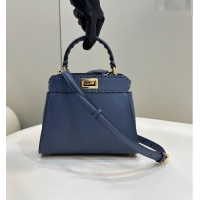 Best Price Fendi Peekaboo Mini Bag with Hand-sewn Topstitches 8615 Blue 2024 Top