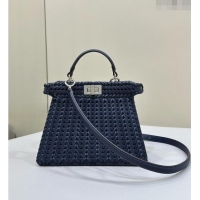 Well Crafted Fendi Peekaboo ISeeU Small Bag in Interlaced Leather 80138M Blue 2024 Top